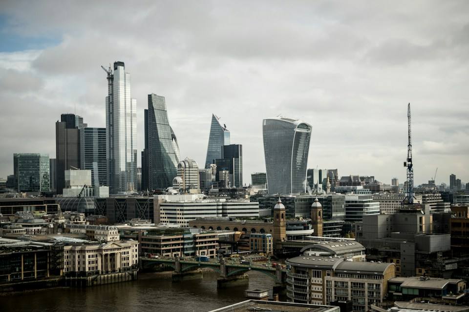 Major international business district with modern architecture